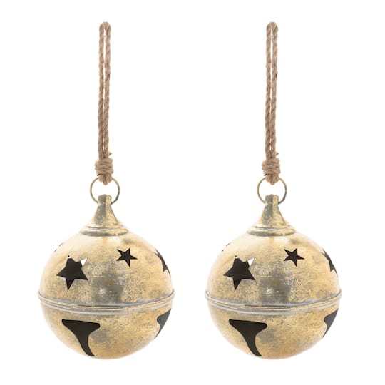 Melrose 10.5" Gold Distressed Metal Bell Ornaments, 2ct. | Michaels®